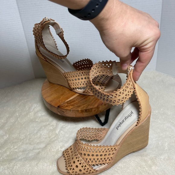 REVOLVE Jeffrey Campbell Tan Wedge Sandals with Lattice Design - Picture 3 of 11